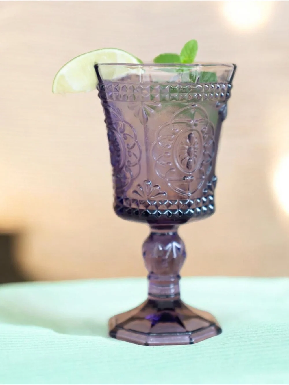 New! Set of 4, Amethyst Glass Goblet Set!